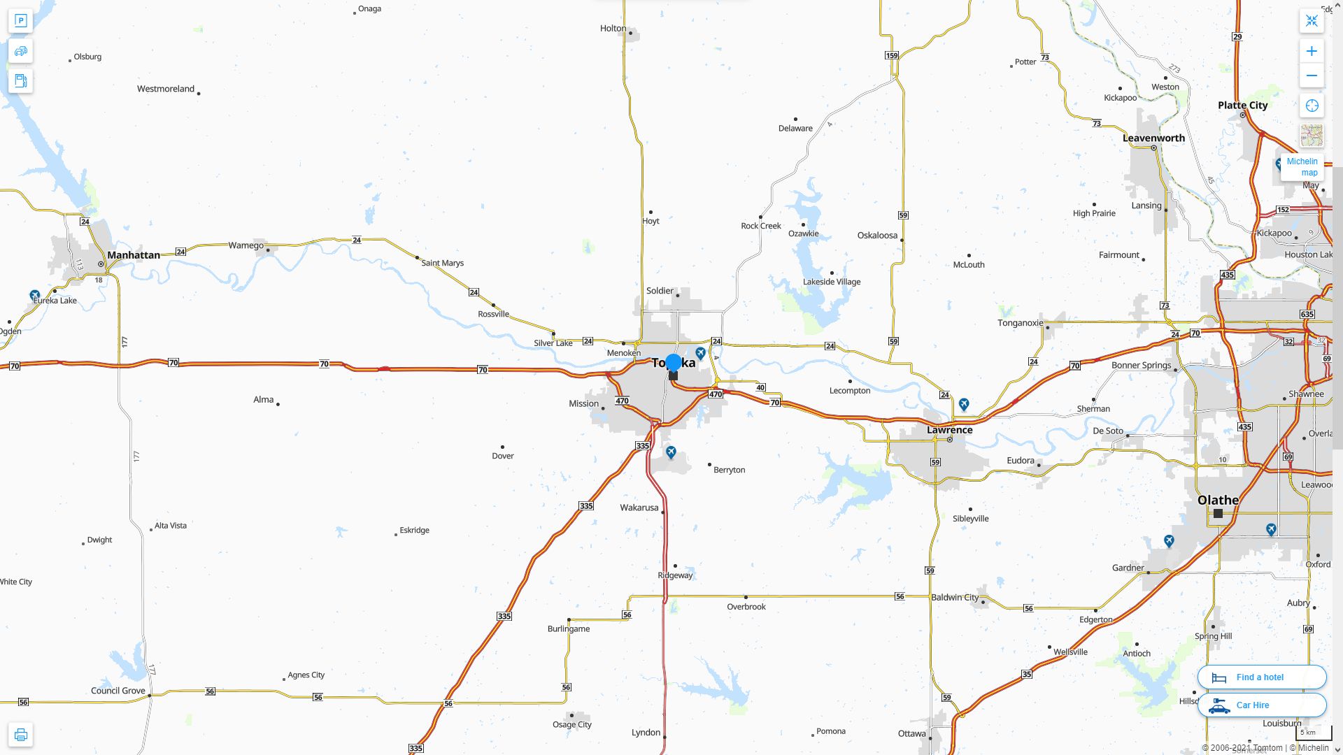 Topeka Kansas Highway and Road Map